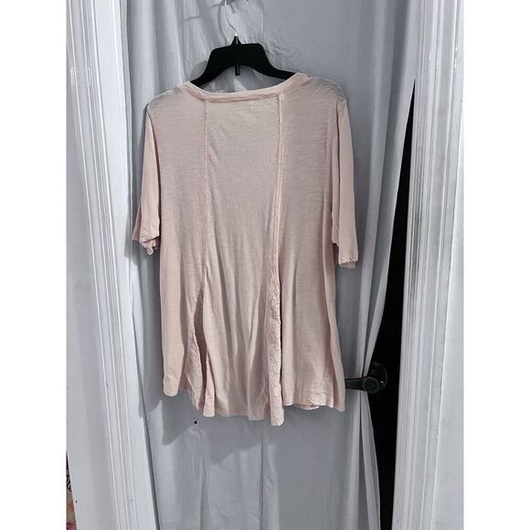 Soft Surroundings Pale Orange V Neck Lace Eyelet Insert Tee Xl - Picture 3 of 5